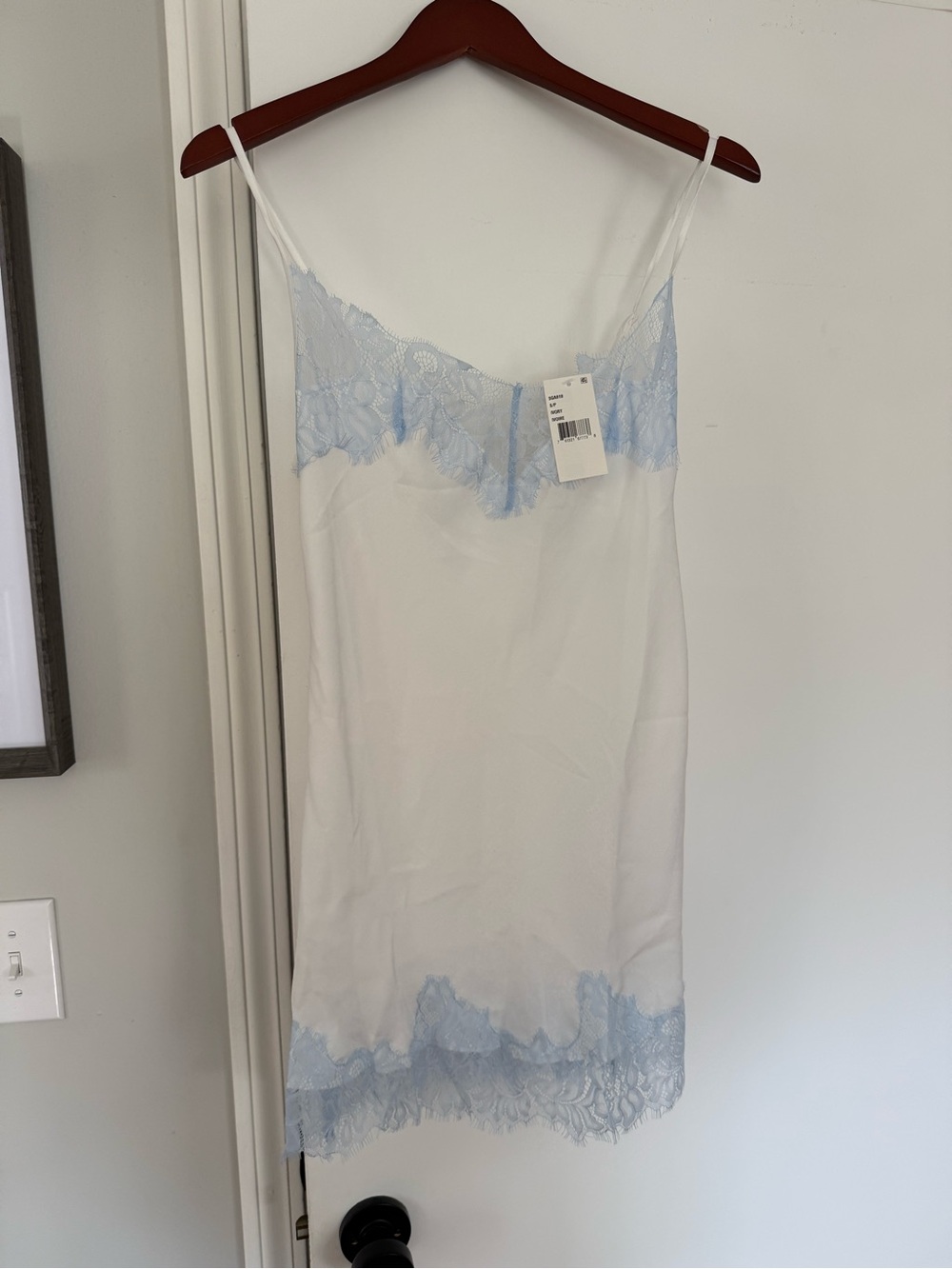 White Slip Dress with Light Blue Lace Trim - Women's Intimate Slip
